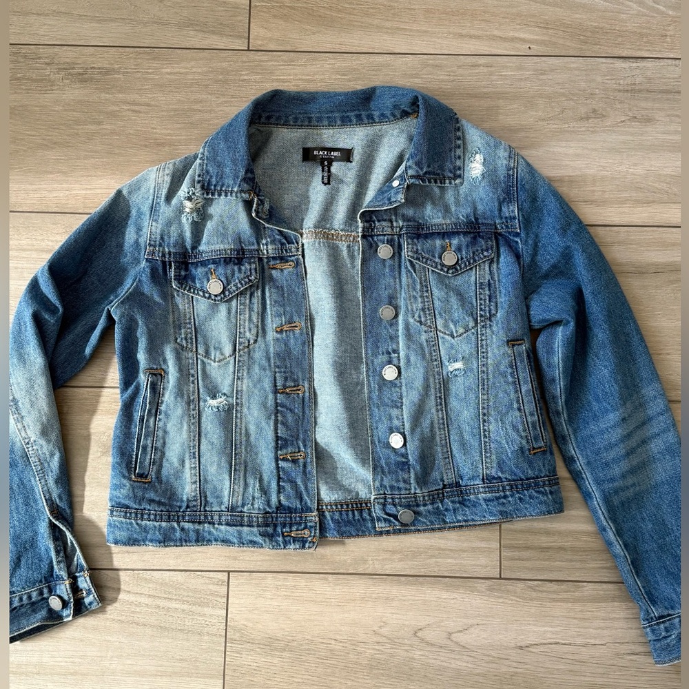 Black Label Light Blue Distressed Denim Jacket - Women's